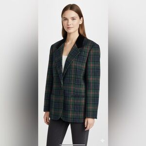 Vintage Sag Harbor Womens 18 Blazer Green Red Nay Tartan Plaid Wool Holiday Prep